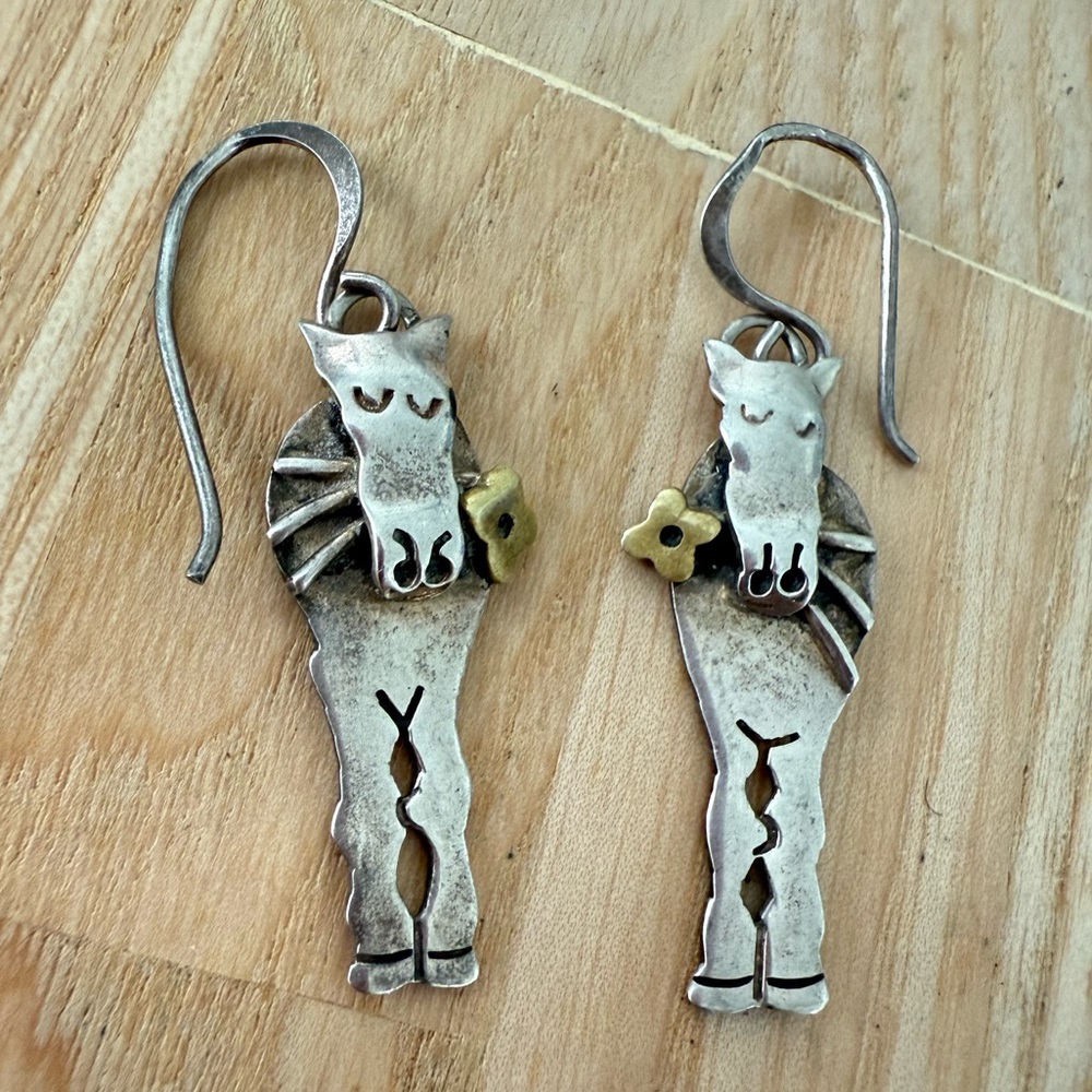 Vintage Mexico horse 925 sterling silver dangle earrings on hooks